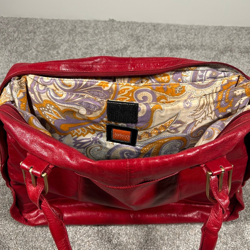 Latico Red Leather Satchel Bag Paisley Lining Gold Hardware Tassel Large Tote - Picture 4 of 11